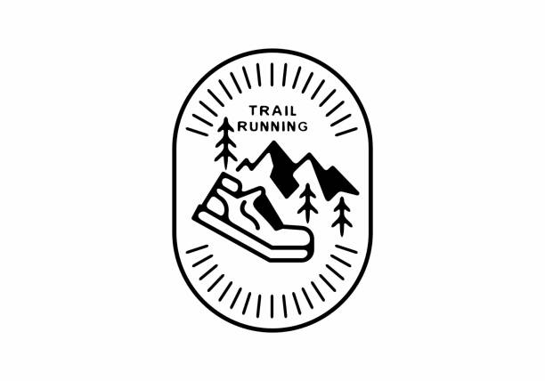 트레일 러닝 라인 아트 배지 디자인 - silhouette jogging running backgrounds stock illustrations