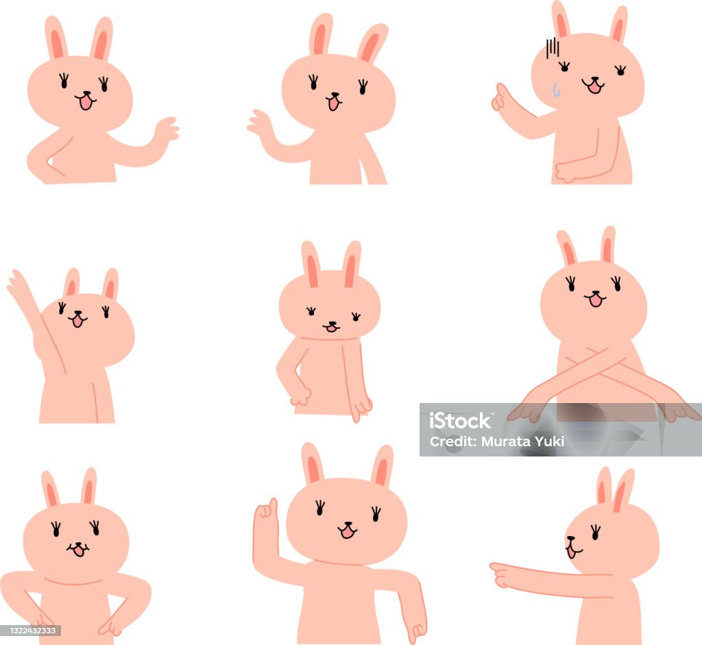 Cute Rabbit Pointing Rabbit That Guides You By Pointing Your Finger Set Stock Illustration ...