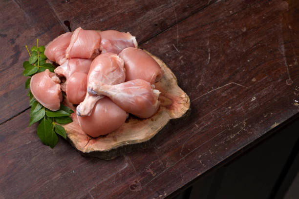 Raw chicken cuts without  skin stock photo