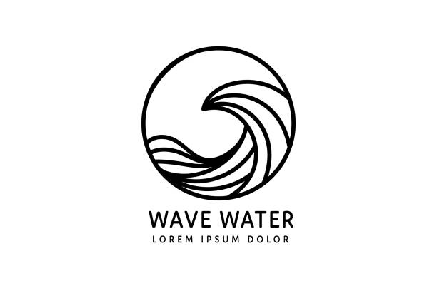 illustrations, cliparts, dessins animés et icônes de vagues océaniques modernes de style monoliné - wave surfing sea surf
