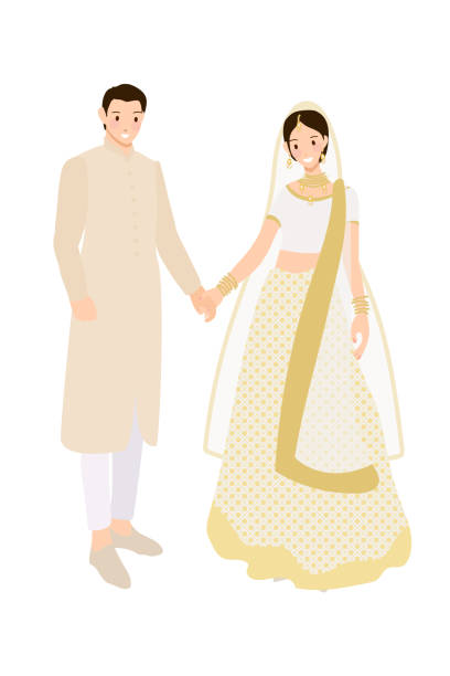 Beautiful Indian Couple Bride And Groom In Traditional Wedding Sari Dress  Stock Illustration - Download Image Now - iStock