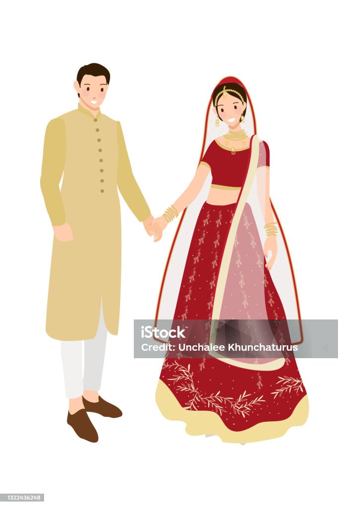 Beautiful Indian Couple Bride And Groom In Traditional Wedding Sari Dress  Eps10 Vec Stock Illustration - Download Image Now - iStock