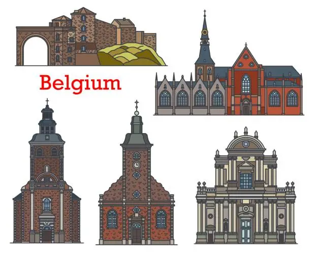 Vector illustration of Belgium landmark, church cathedral Namur, Stavelot