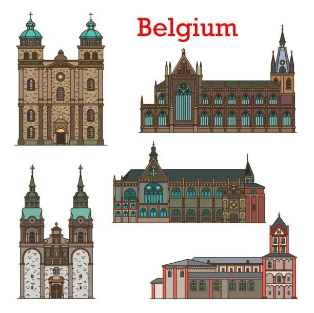 Vector illustration of Belgium landmarks cathedral church in Liege, Eupen