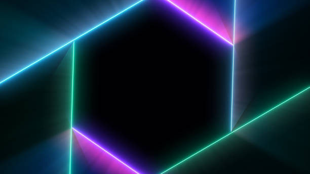 istock Neon Laser colorful geometric shapes. Retro style 80-90s background 1322443236