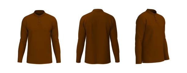 istock Blank mandarin collar t-shirt mockup in front, side and back views 1322443929
