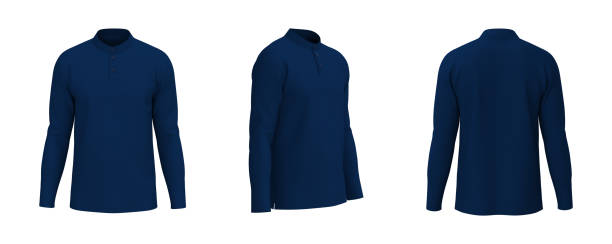 istock Blank mandarin collar t-shirt mockup in front, side and back views 1322443937