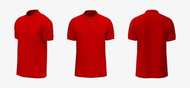 istock Blank mandarin collar t-shirt mockup in front, side and back views 1322443947
