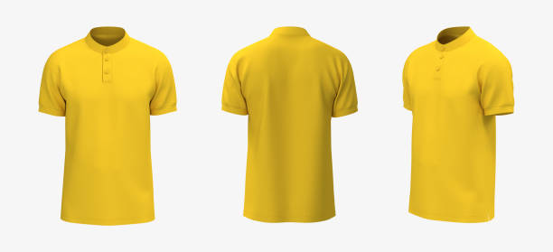 istock Blank mandarin collar t-shirt mockup in front, side and back views 1322443972