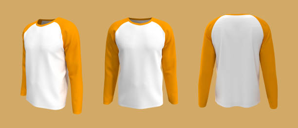 istock men's long-sleeve raglan t-shirt mockup in front, side and back views 1322443992