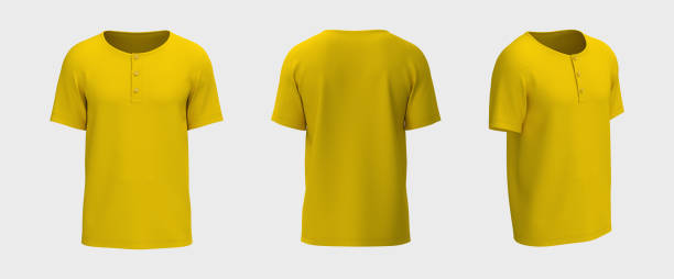 istock Blank short-sleeve henley t-shirt mockup. Front, back and side views 1322444345