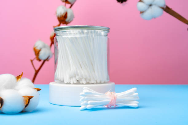 istock Cotton buds for cleaning ears on pink and blue background 1322444548