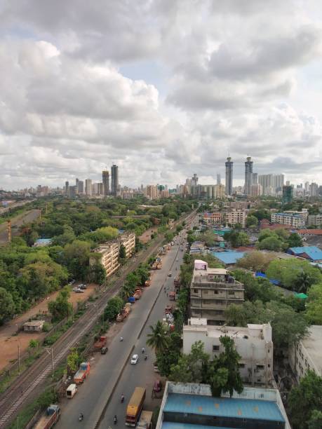 Ariel View of the rapidly changing Central Mumbai with dramatic pre monsoon clouds