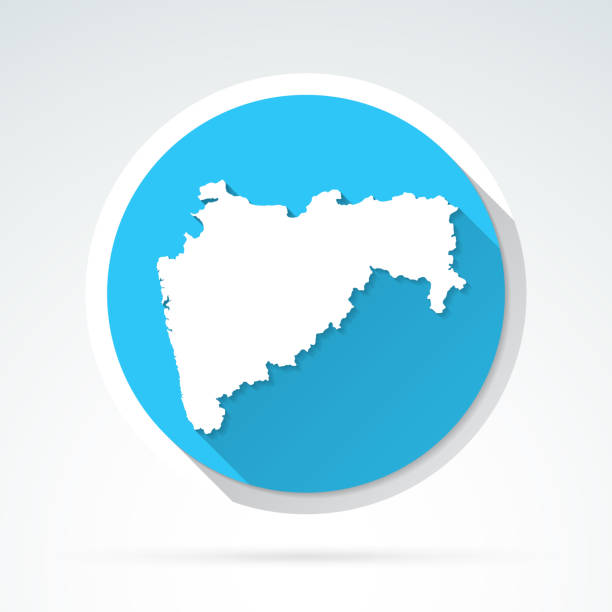 Maharashtra map icon - Flat Design with Long Shadow Map of Maharashtra isolated on blue background. Trendy icon with a flat design style and a long shadow effect. Vector Illustration (EPS10, well layered and grouped). Easy to edit, manipulate, resize or colorize. Vector and Jpeg file of different sizes. maharashtra stock illustrations