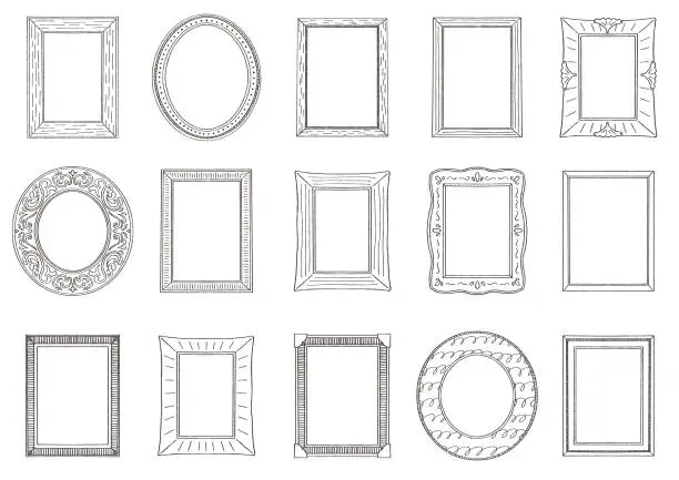 Vector illustration of Illustration set of hand-drawn picture frames