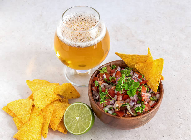 Pico de gallo or salsa fresca, made from tomato, onion, serrano pepper, lime juice, cilantro, and salt.