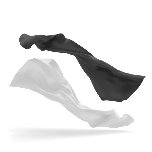 Beautiful flowing fabric flying in the wind. White and black wavy silk or satin. Beautiful flowing fabric flying in the wind. White and black wavy silk or satin. silk scarf stock illustrations