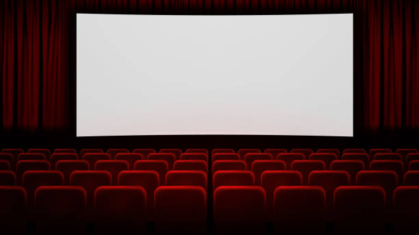 Cinema. White screen in the cinema. Vector illustration Cinema. White screen in the cinema. Vector illustration film industry stock illustrations