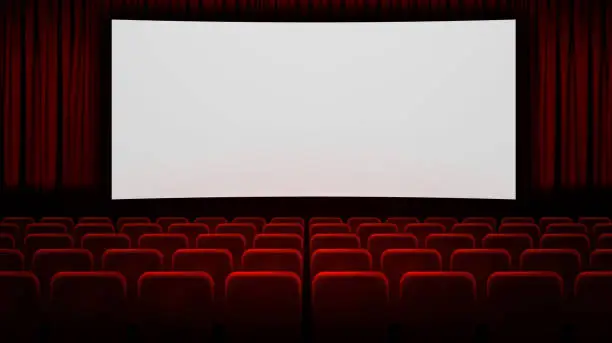 Vector illustration of Cinema. White screen in the cinema. Vector illustration