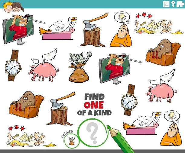 ilustrações de stock, clip art, desenhos animados e ícones de one of a kind task with cartoon characters and objects - cair no sofá