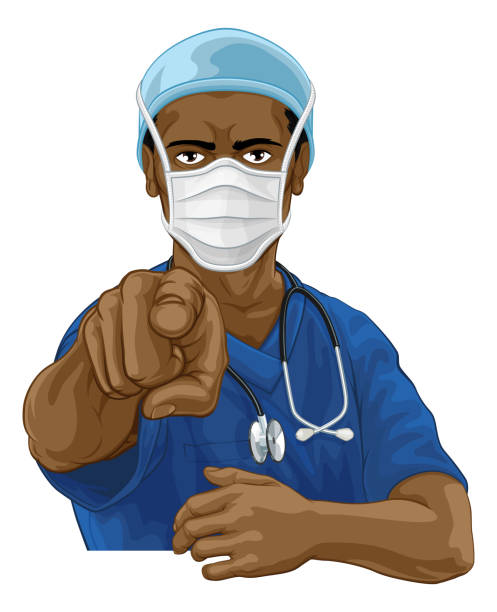ilustrações, clipart, desenhos animados e ícones de enfermeira médica em máscara de epi apontando precisa de você - staphylococcus aureus resistente à meticilina