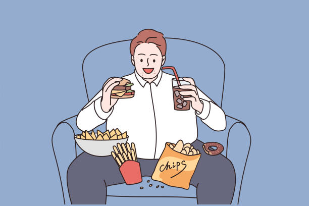 ilustrações de stock, clip art, desenhos animados e ícones de over weight and unhealthy eating concept - burger sandwich hamburger eating