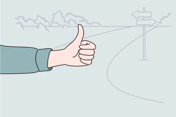 Vector illustration of Hitchhiking, hitching, thumbing concept