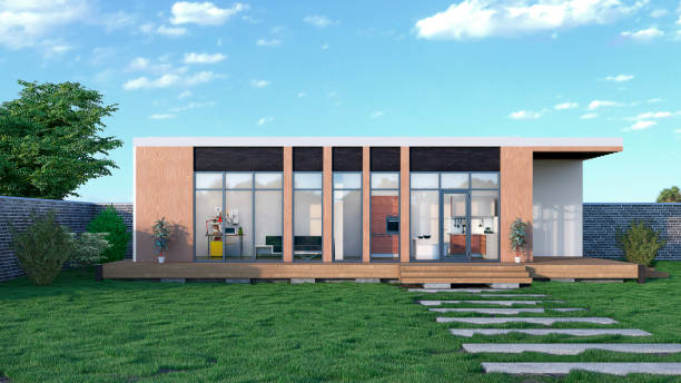istock Exterior of modular house. 3d illustration 1322466492
