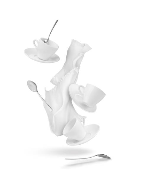 istock cups with saucers and napkin in flight 1322466555