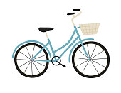 Vector Illustration Of Blue City Bicycle With A Basket Isolated On White  Stock Illustration - Download Image Now - iStock