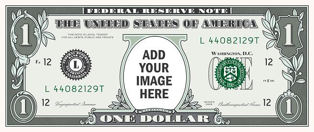 Add Your Image Template of a one US dollar bill. Vector Illustration with copy space.