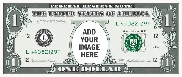Vector illustration of US One Dollar Bill USD Money Template with Copy Space