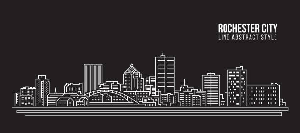 ilustraciones, imágenes clip art, dibujos animados e iconos de stock de diseño de ilustración vectorial de arte de construcción de paisajes urbanos - rochester city - rochester estado de nueva york