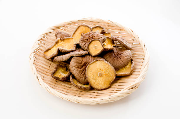 funghi shitake essiccati su setaccio. - shiitake mushroom mushroom dried food dried plant foto e immagini stock