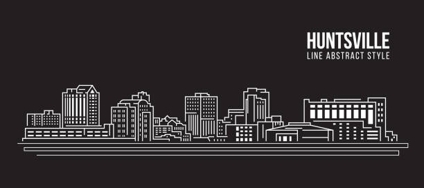 시티스케이프 빌딩 라인 아트 벡터 일러스트 디자인 - 헌츠빌 시티 - alabama stock illustrations