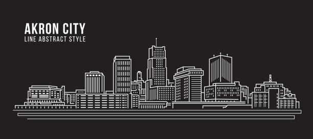 Cityscape Building Line art Vector Illustration design - Akron city Cityscape Building Line art Vector Illustration design - Akron city akron ohio stock illustrations