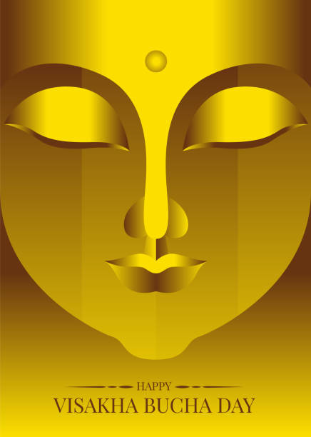 Happy visakha bucha (Vesak) day with abstract gold face Buddha statue vector design Happy visakha bucha (Vesak) day with abstract gold face Buddha statue vector design happy vesak day stock illustrations