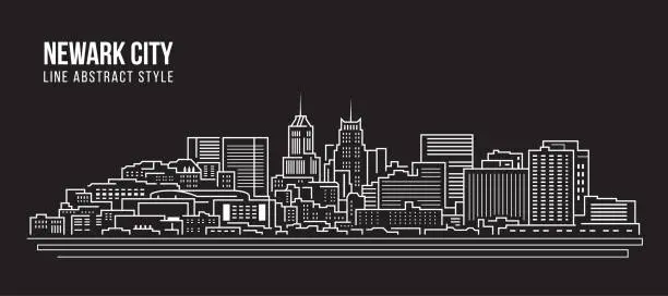 Vector illustration of Cityscape Building Line art Vector Illustration design - Newark city