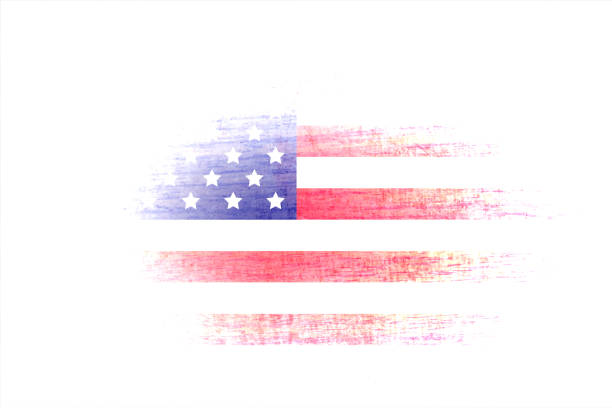 istock A grunge effect horizontal vector illustration of an old United States flag faded into white backgrounds from the corners and edges 1322479829