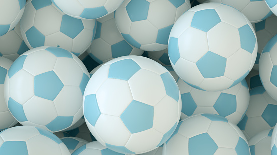 3d rendering of group of soccer ball stack. Background.