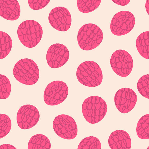 라즈베리 패턴. 평평한 손으로 그린 질감의 열매가있는 귀여운 여름 프린트. - wallpaper pattern raspberry pattern seamless stock illustrations