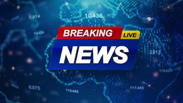 Breaking News Template intro for TV broadcast news show program with 3D breaking news text and badge, against global spinning earth cyber and futuristic style