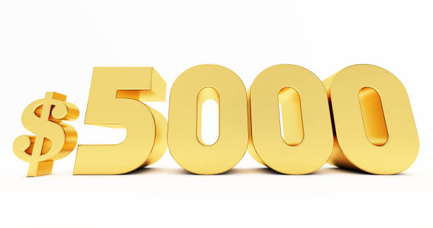 istock golden $5000 Dollar isolated on white background 1322485866