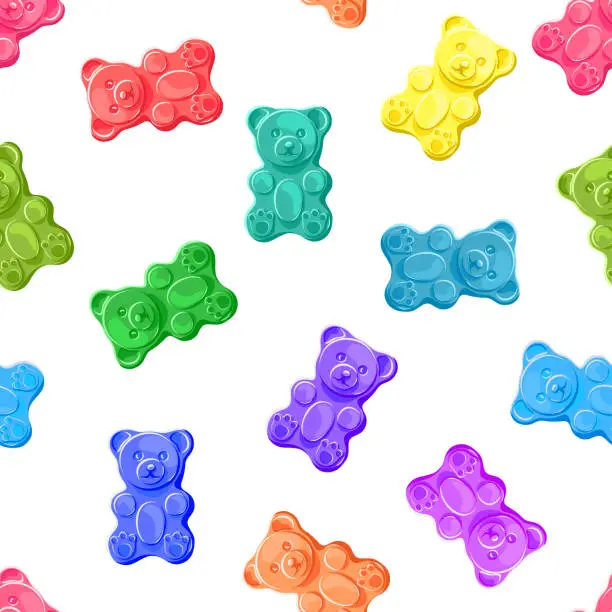Vector illustration of Rainbow gummy bears. Seamless pattern.  Texture for fabric, wallpaper, decorative print