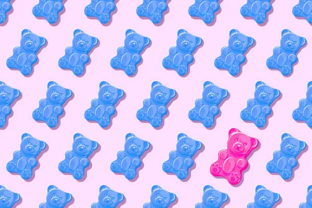 Vector illustration of Gummy bears. Seamless pattern.  Texture for fabric, wallpaper, decorative print
