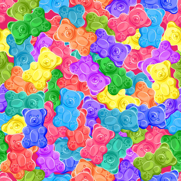 Rainbow gummy bears. Seamless pattern.  Texture for fabric, wallpaper, decorative print Rainbow gummy bears. Seamless pattern.  Texture for fabric, wallpaper, decorative print gummi bears stock illustrations