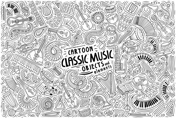 ilustrações de stock, clip art, desenhos animados e ícones de cartoon set of classic music theme items, objects and symbols - choir elements
