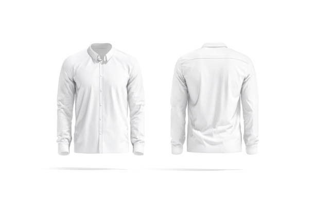 lege witte klassieke overhemd mockup, voor en achtermening - cuffed in uniform stockfoto's en -beelden