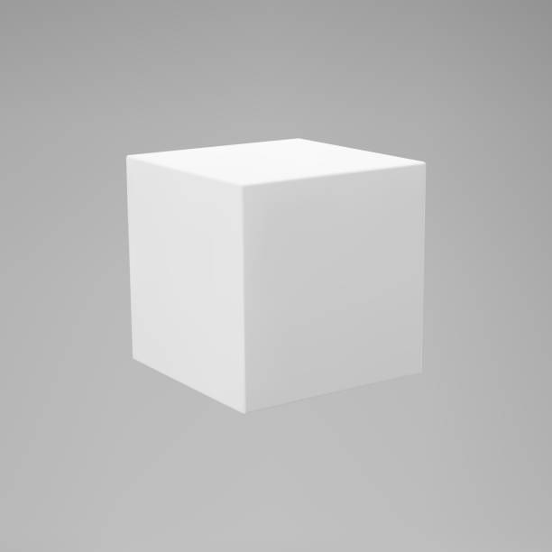 illustrazioni stock, clip art, cartoni animati e icone di tendenza di cubo di modellazione 3d bianco con prospettiva isolata su sfondo grigio. eseguire il rendering di una scatola 3d rotante in prospettiva con illuminazione e ombra. icona vettoriale realistica - box white cube blank