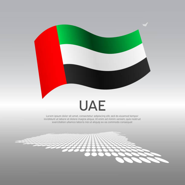 United arab emirates wavy flag and mosaic map on light background. Creative background for uae national poster. Vector design. Business booklet. State UAE patriotic banner, flyer United arab emirates wavy flag and mosaic map on light background. Creative background for uae national poster. Vector design. Business booklet. State UAE patriotic banner, flyer united arab emirates flag map stock illustrations